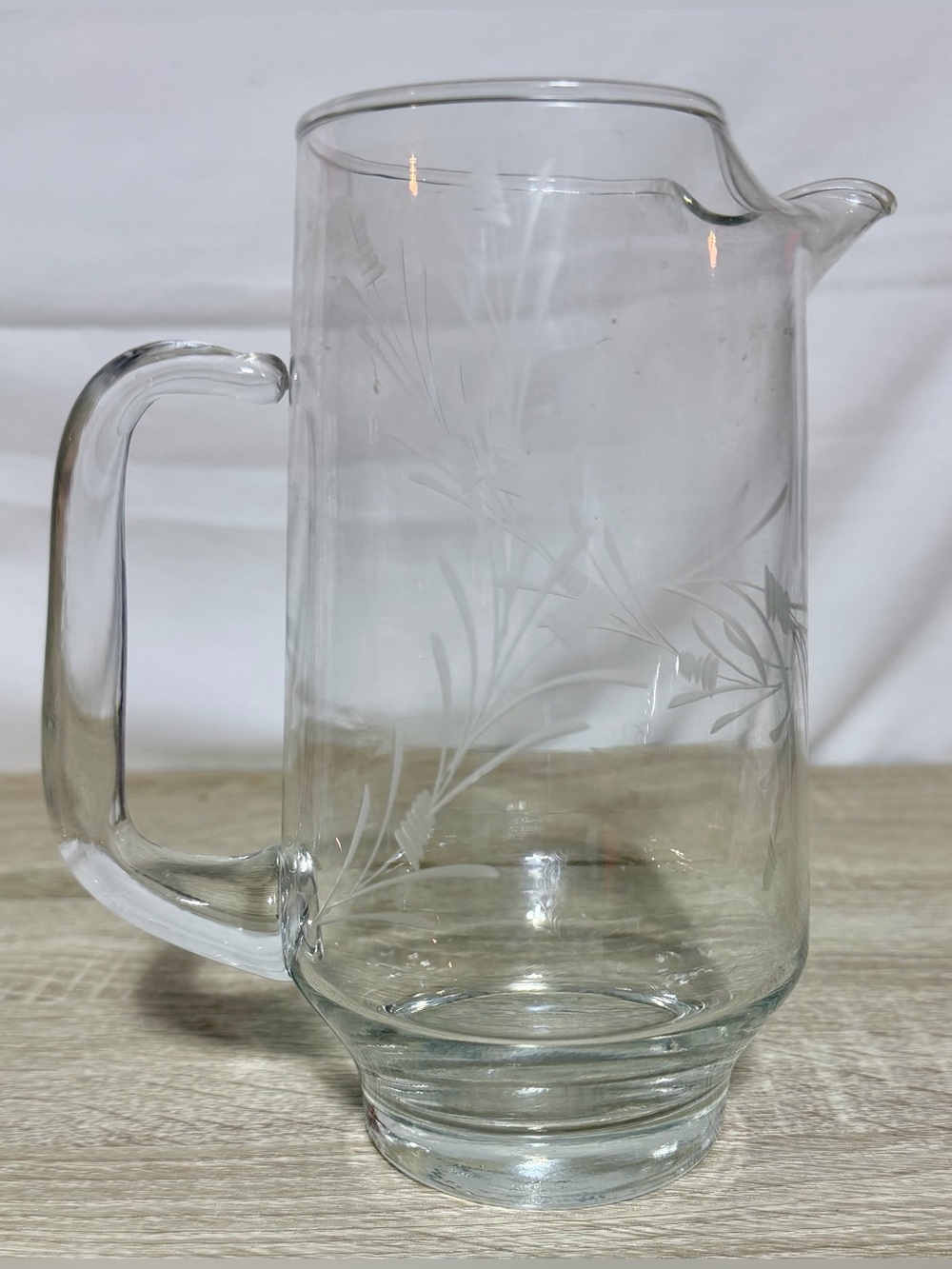 Wendell August Forge Crystal Pitcher Signed Gene Scala Hand Etched Hand Blown
